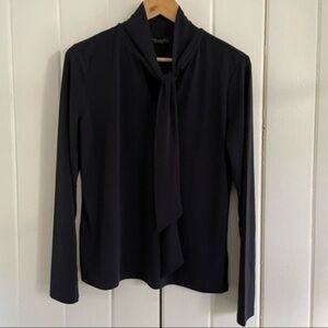 Tahari Navy Knit Tie Neck Blouse​​​​